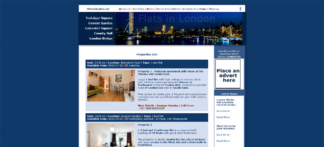 Flatsinlondon.com's website: properties list page