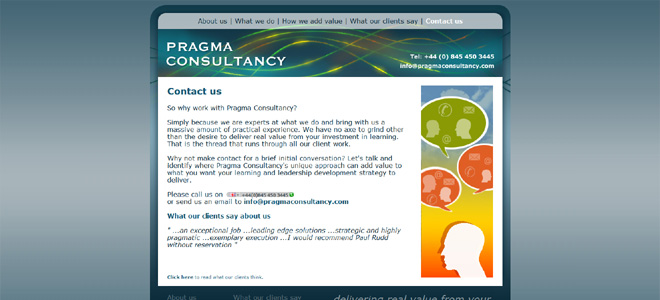 Pragma Consultancy's website: contact us